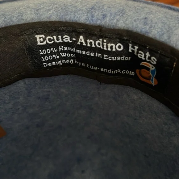 Ecua Andino Blue wool Felt Fedora Hat with Feather Accent.   100% wool. - Picture 6 of 9